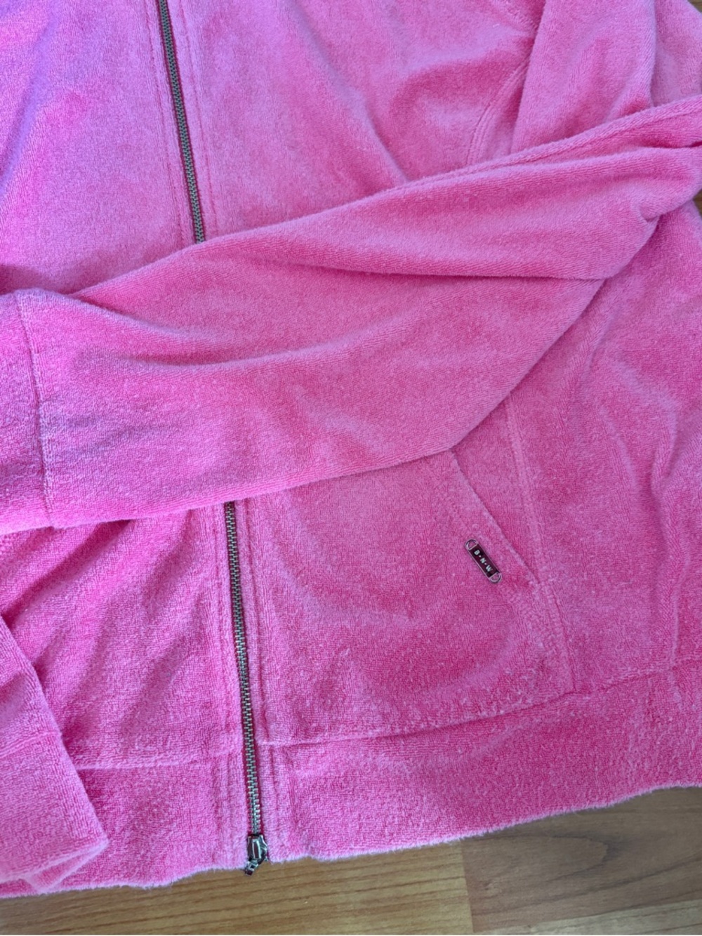 Y2K Pink Terry Cloth Zip-Up Hooded Track Jacket - Picture 3 of 4